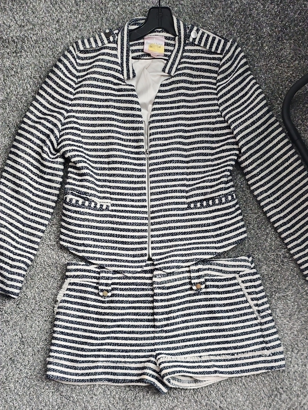 Striped Black & White Tweed Jacket by (Unknown Brand)